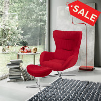 Flash Furniture ZB-WING-CH-OT-RED-FAB-GG Red Fabric Swivel Wing Chair and Ottoman Set